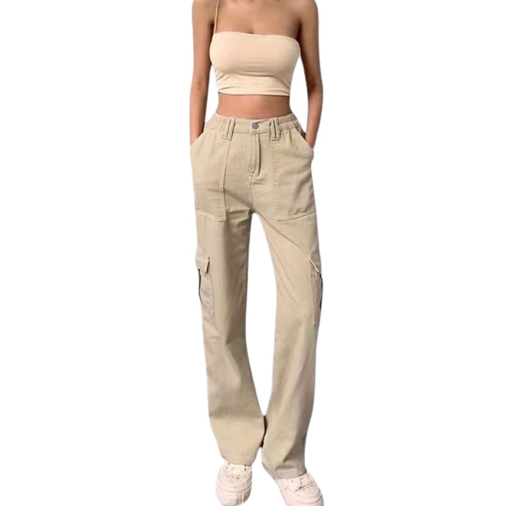Wayf Size Medium Wide Leg High Rise Y2K  Khaki Cargo Pants